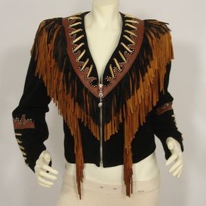 TRIBE AMERICA SUEDE FRINGE BONES WESTERN JACKET S